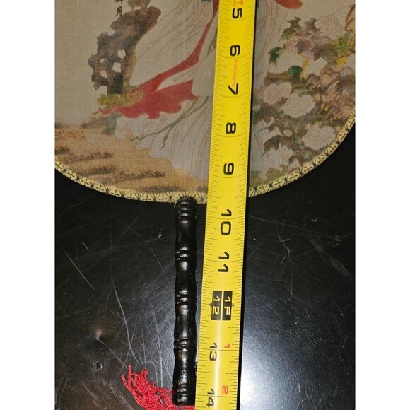 Vintage Fan Silk Hand-Painted Japanese Round Bamboo Handle & Moonlit Lady Design - Picture 5 of 8